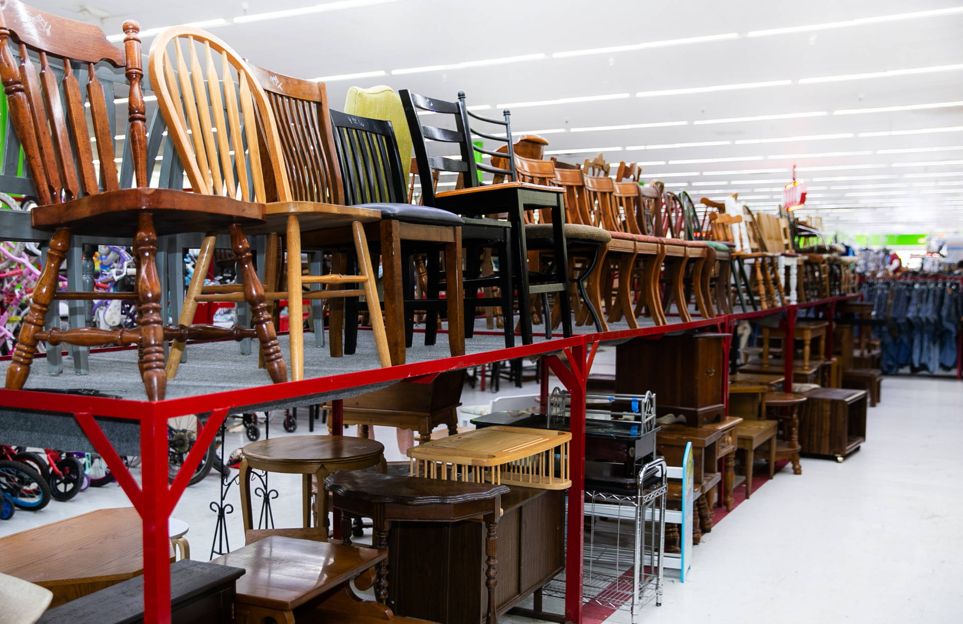 Furniture section with chairs and tables