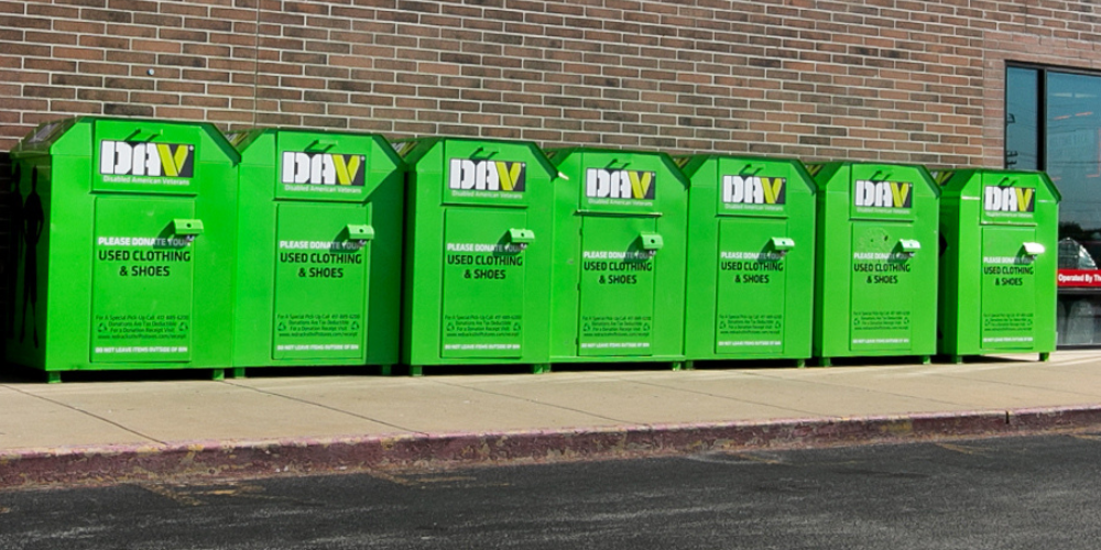 Green DAV clothing donation bin