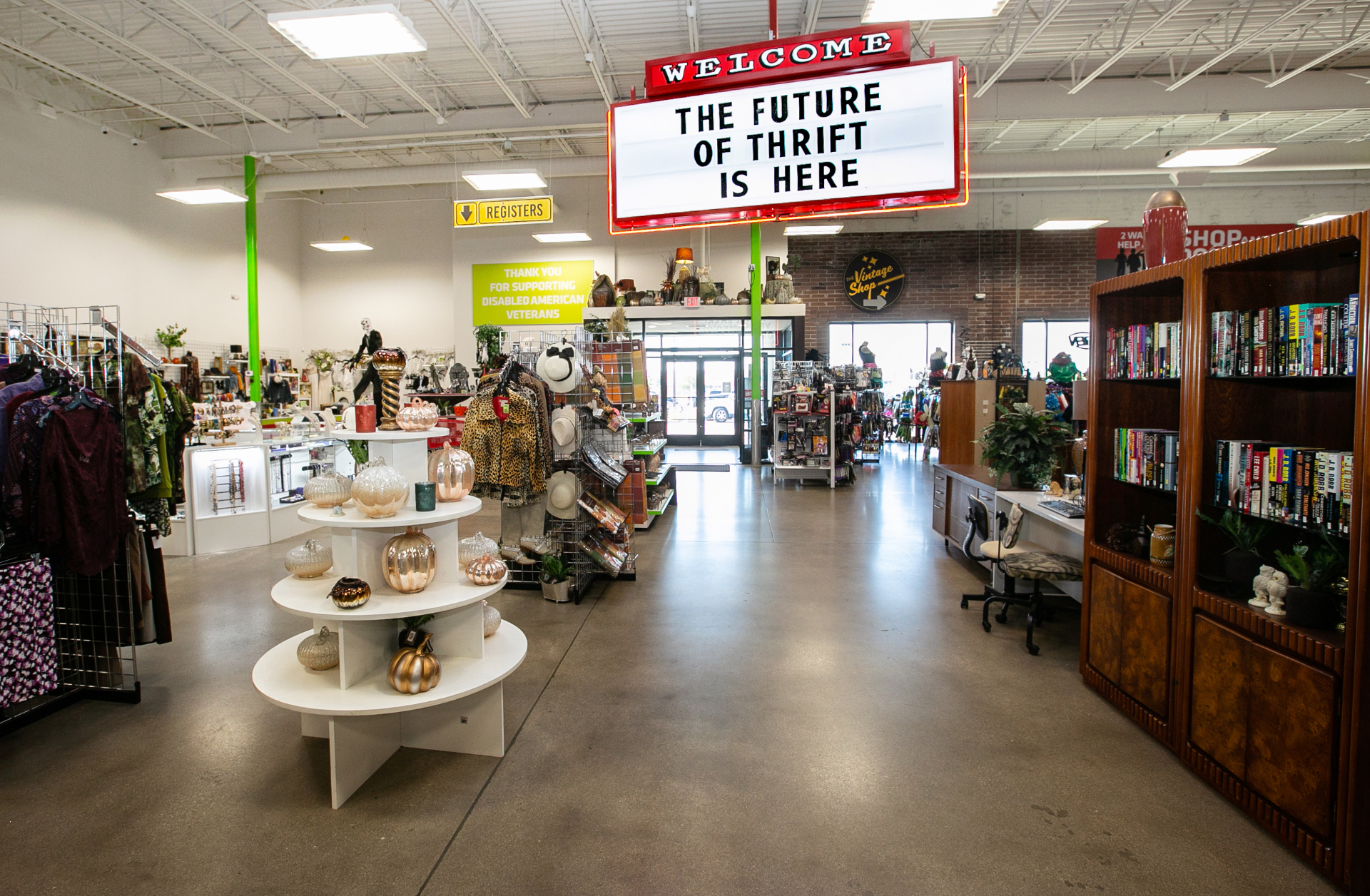 Main sales floor with welcome sign