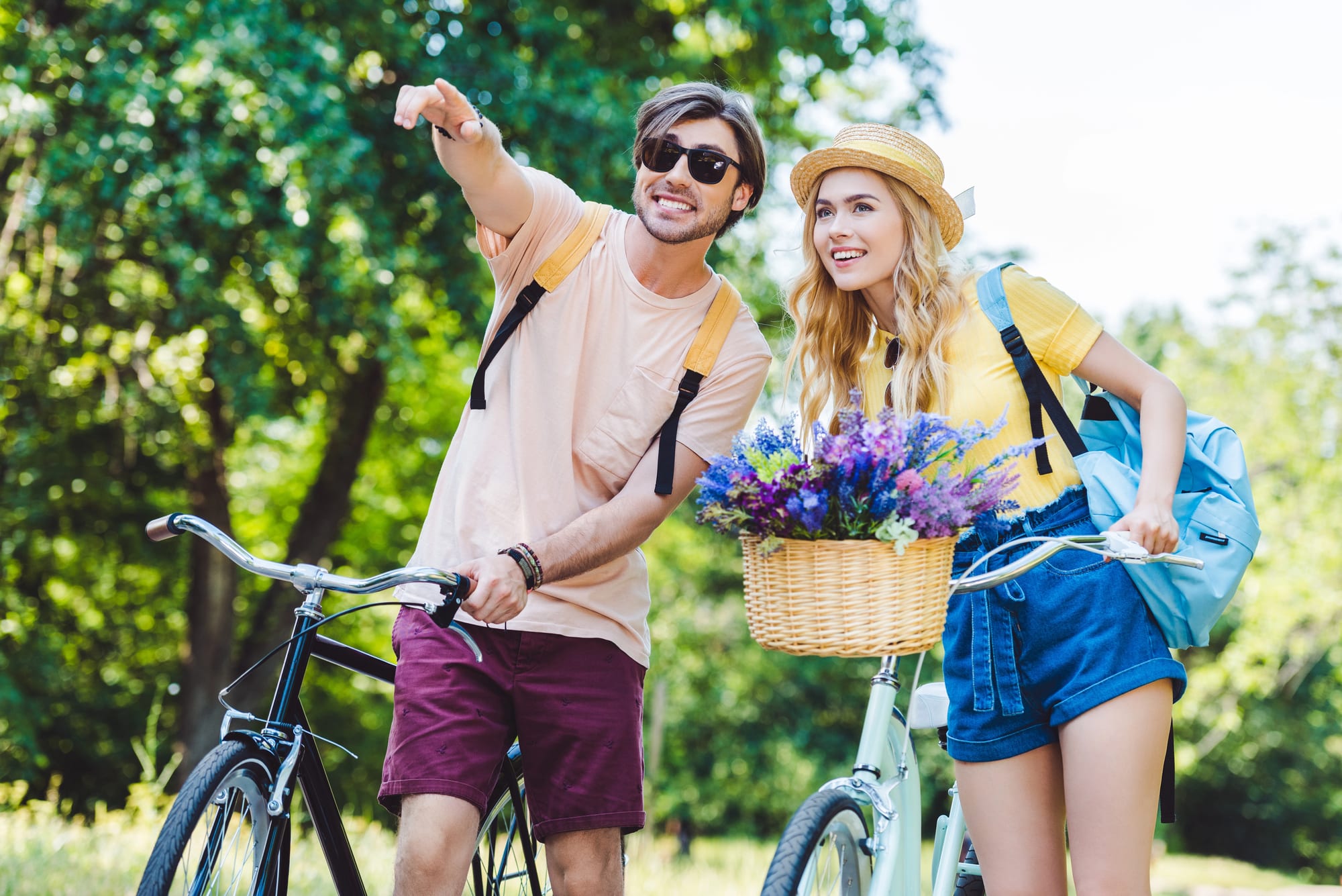 young couple wearing vintage summer clothes